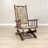 Antique Spring Rocking Chair in Floral Fabric, 1890s