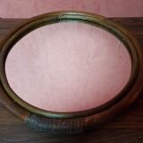 Old Round Mirror In Vintage 70s Rotin 41cm