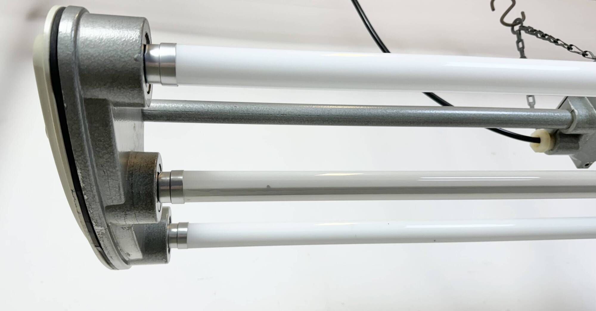 Grey Industrial Hanging Tube Light from Polam Gdansk, 1970s