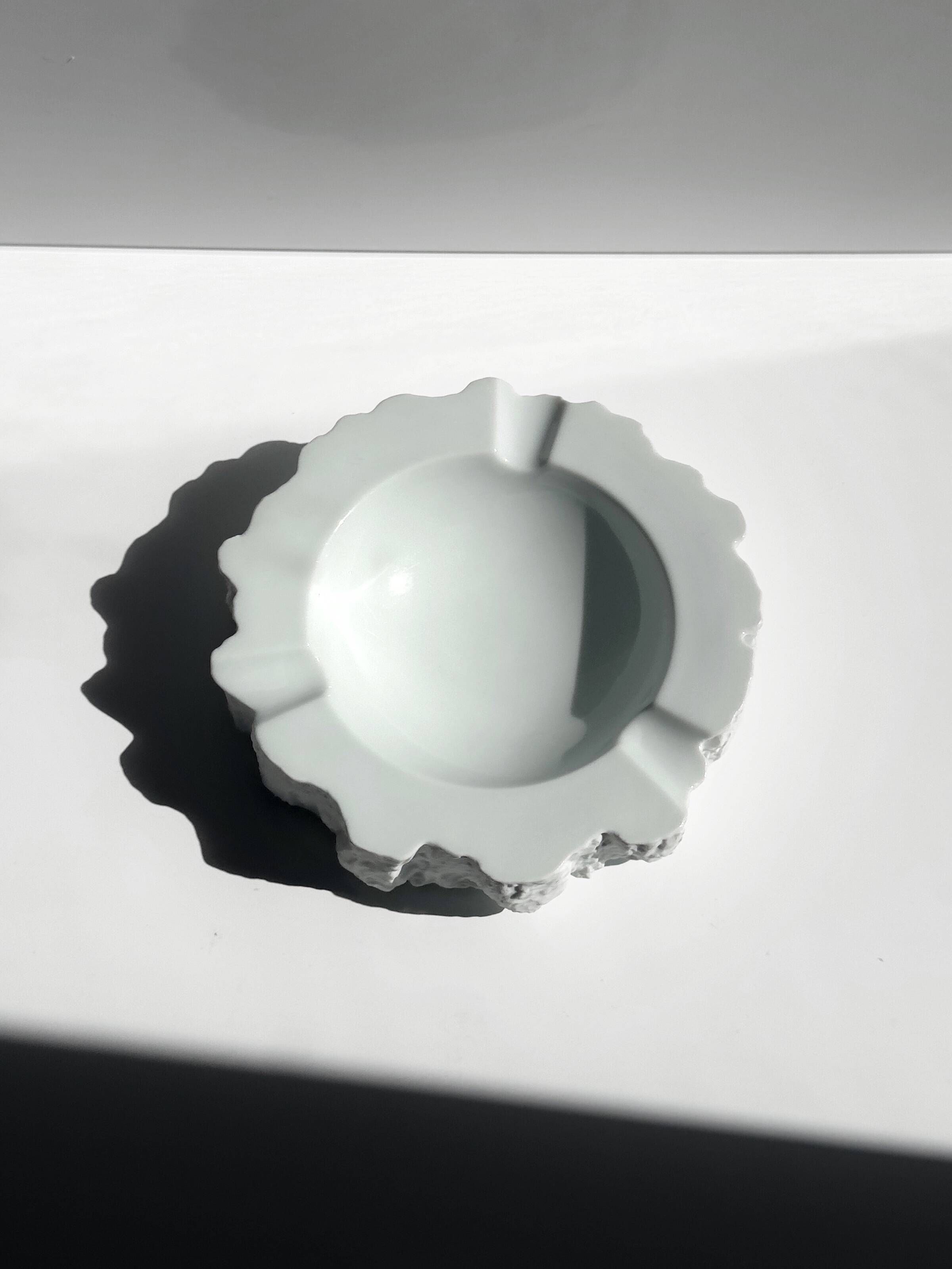 Vintage porcelain ashtray, white bisque porcelain, Brutalist design, 1970s
