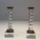 Pair of twisted plexiglass and silver-plated candlesticks