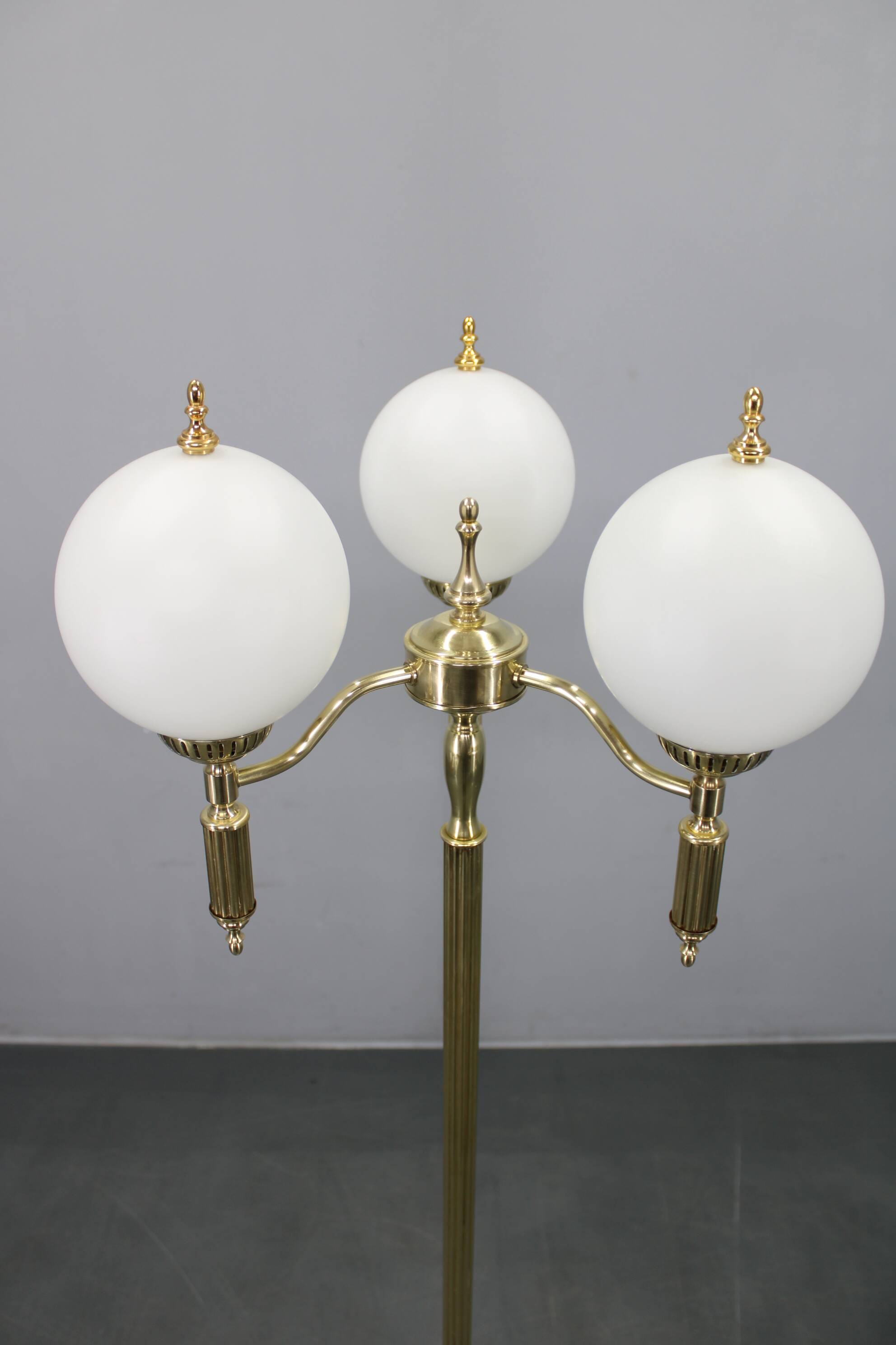 1970s Czechoslovak floor lamp in brass with milky glass shades