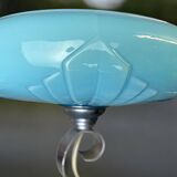 Lustre Art Déco en verre opalin bleu