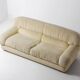 Luxurious plush 3-seater sofa in vanilla fabric, Italy 1970s