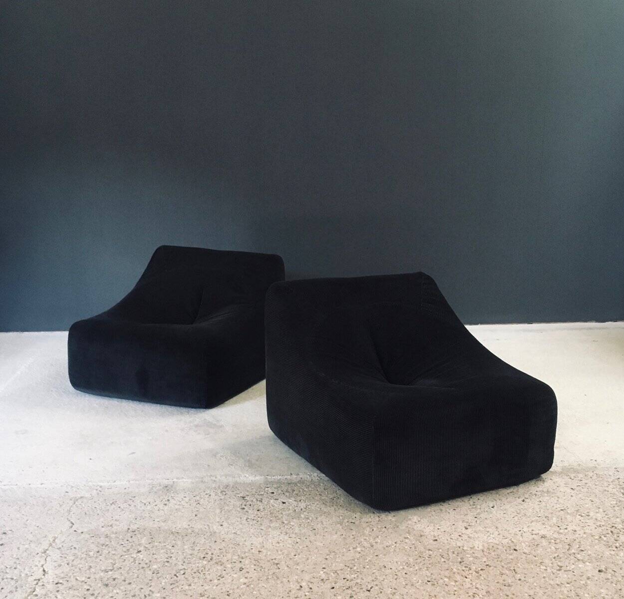 Mid-Century Modern French Corduroy Lounge Chairs, 1970s, Set of 2