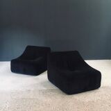 Mid-Century Modern French Corduroy Lounge Chairs, 1970s, Set of 2