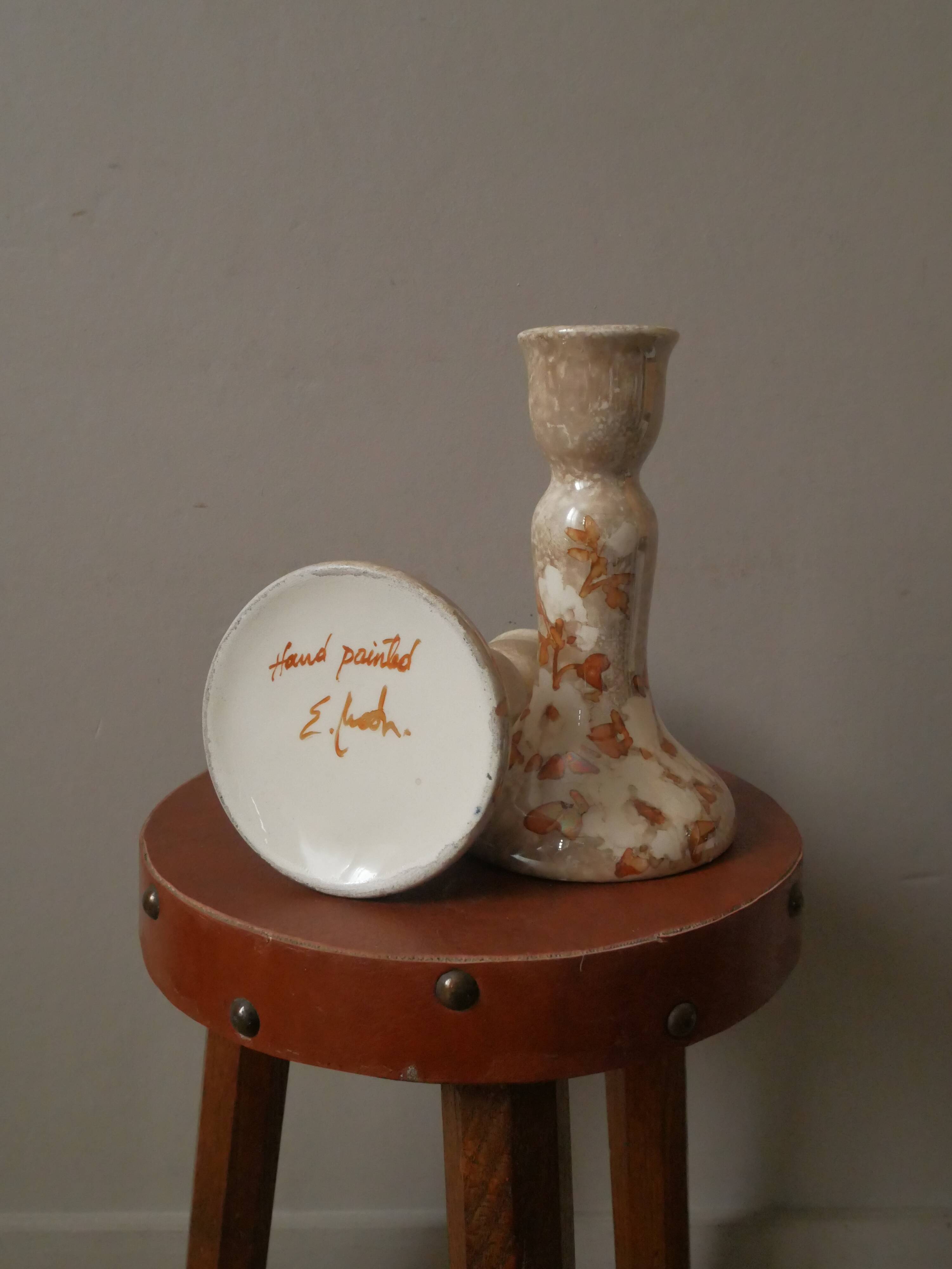 Pair of handcrafted porcelain ceramic candelabra candlesticks