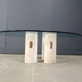 Vintage travertine and glass coffee table, 1970s