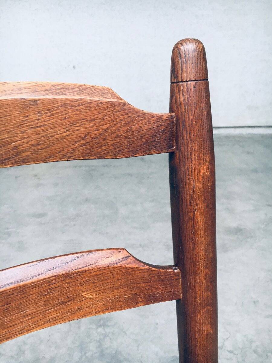 Rustic Ladder Back Oak and Rush Dining Chairs, 1960s, Set of 4