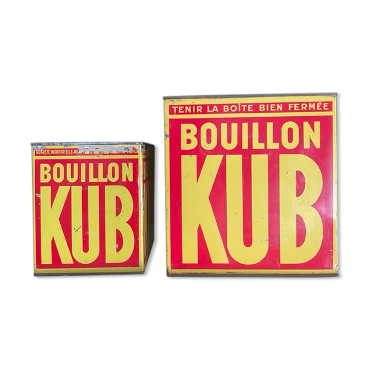 Duo of boxes Bouillon Kub metal 1950