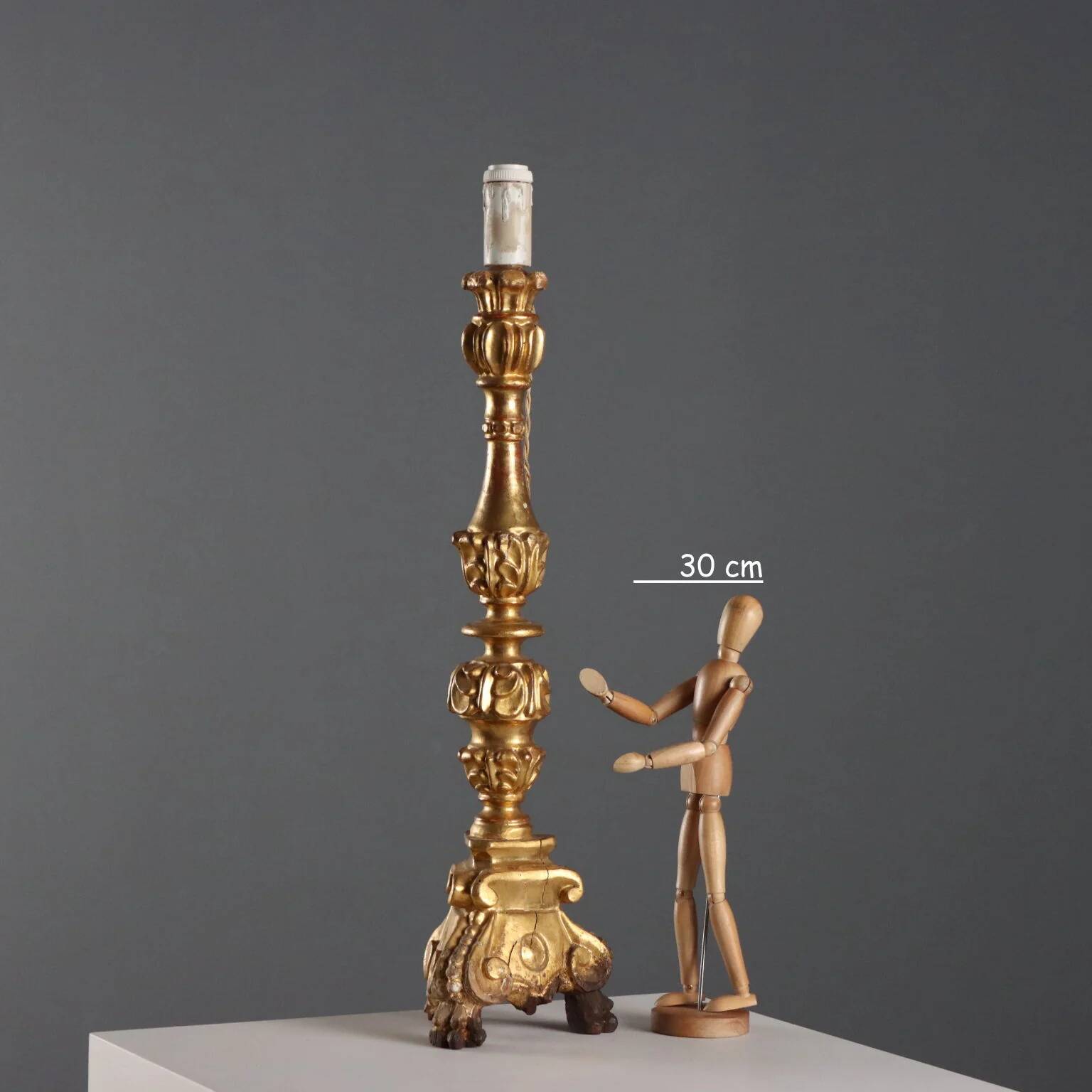 Antique carved and gilded wooden candelabrum, Italy, 19th century