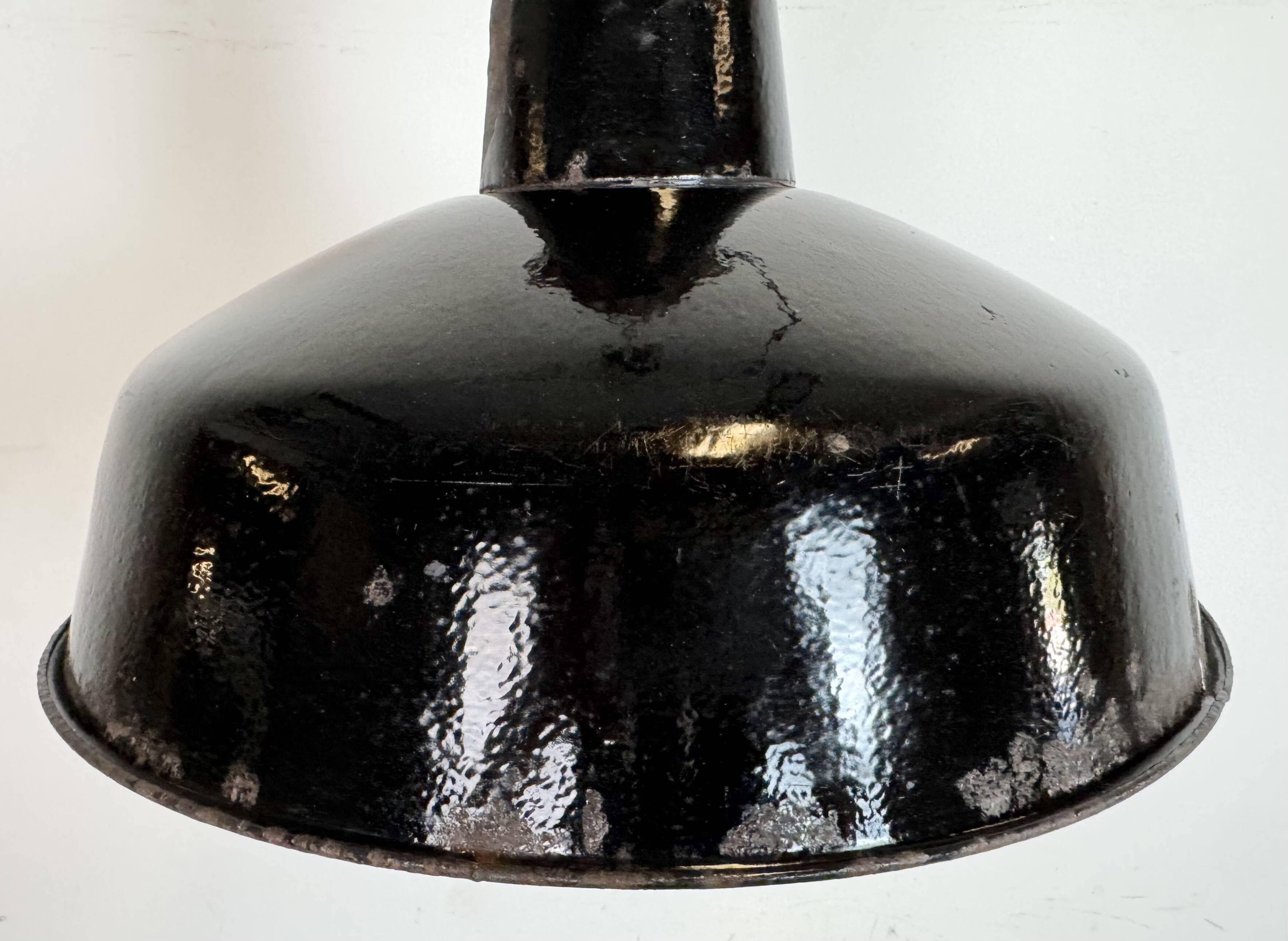 Industrial Black Enamel Factory Lamp with Cast Iron Top, 1950s