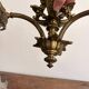 Antique Bronze Ceiling Chandelier with Fringed Glass Tulips, 3 Arms, Art Nouveau