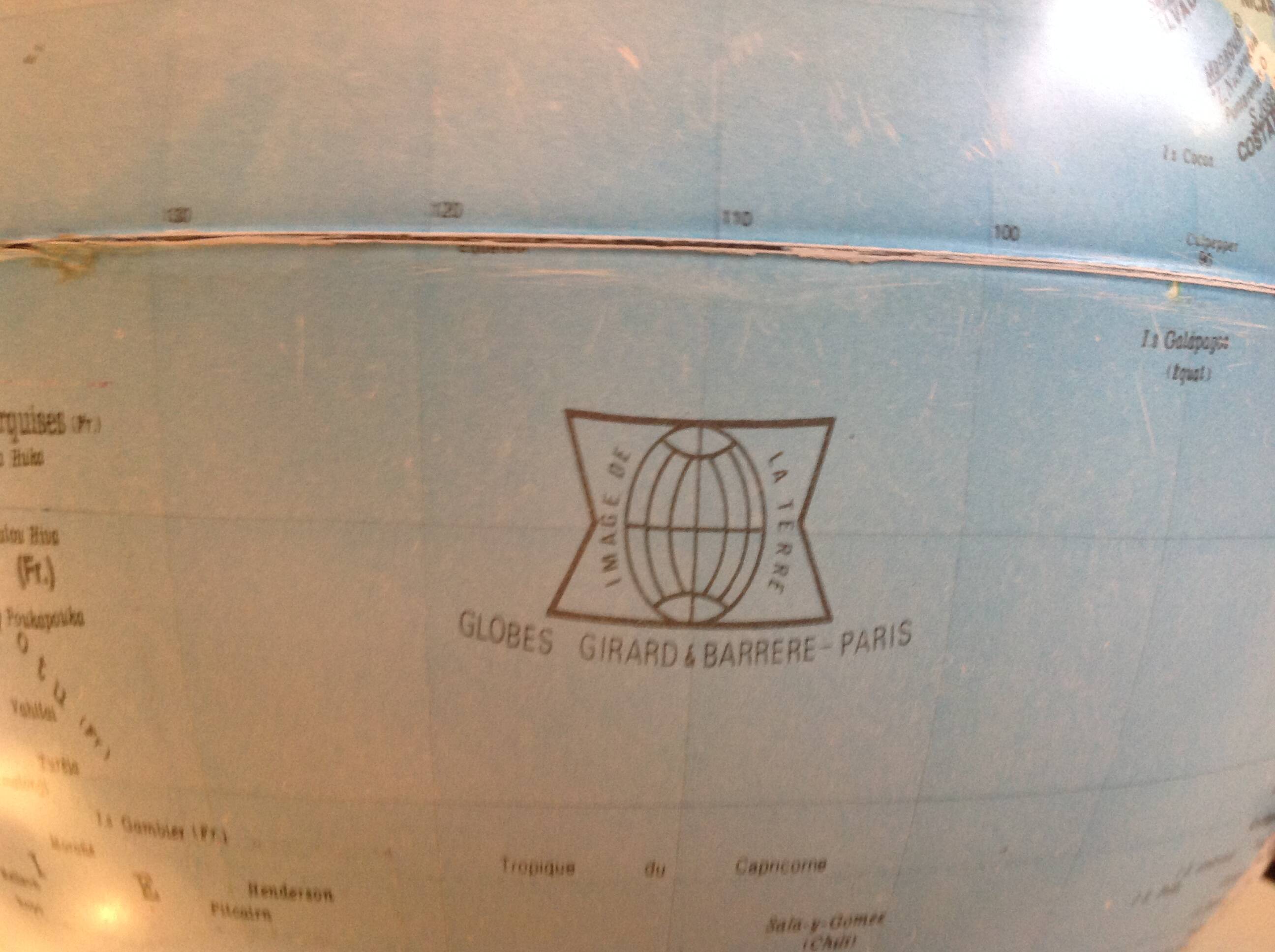Girard and Barrère terrestrial globe on tripod base / vintage 50s-60s