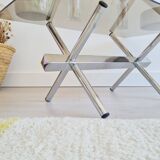 Table design basse chrome et verre fumé années 70