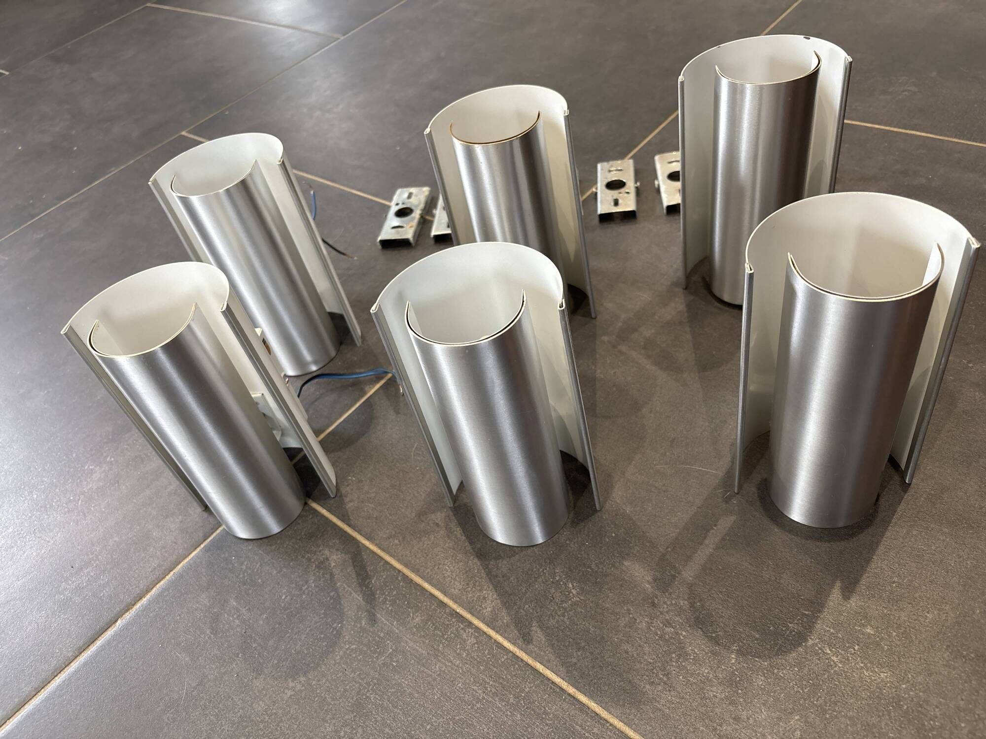 Philips metal and aluminium wall lights from the 1970s/1980s. Superb set of 6.