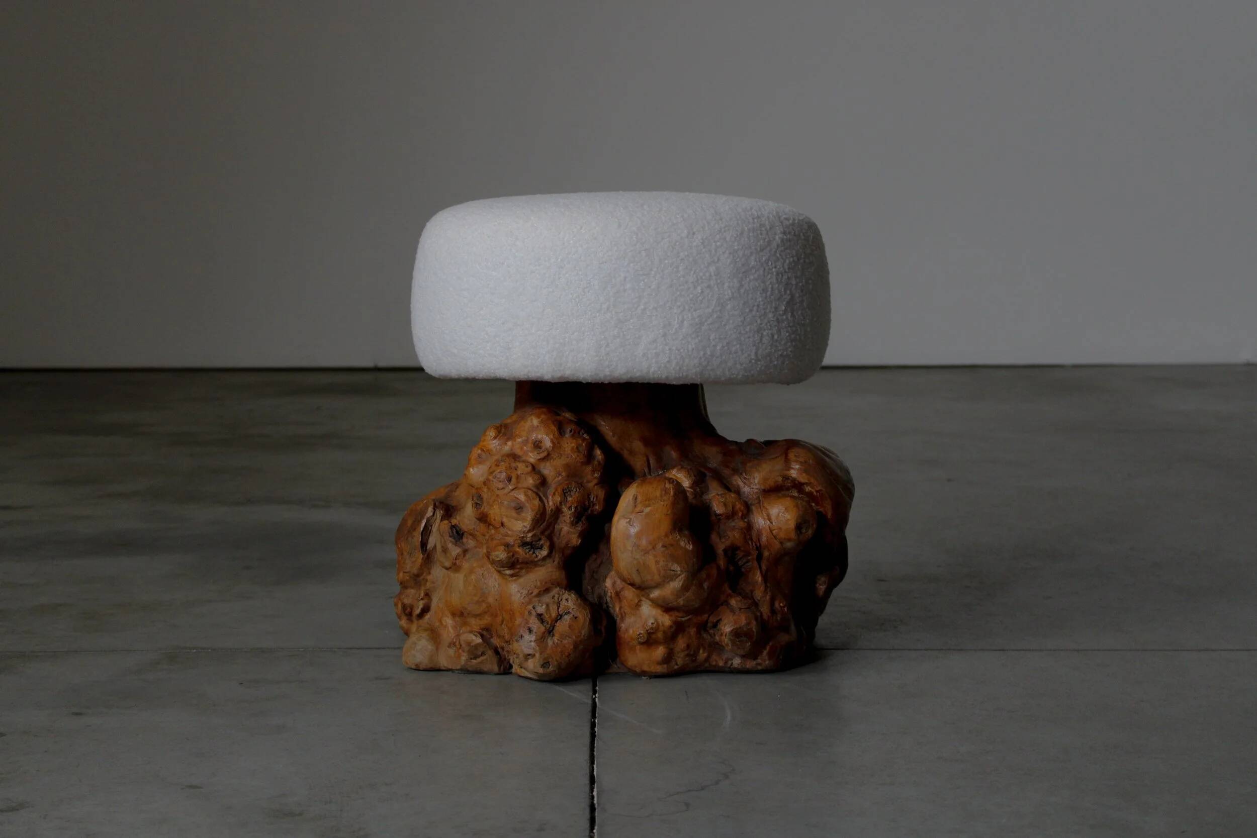 Mushroom shaped stools from burlwood - France 1950s