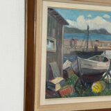 Mid Century Swedish Oil on Panel – “Boats in Port” by Eskil Skans