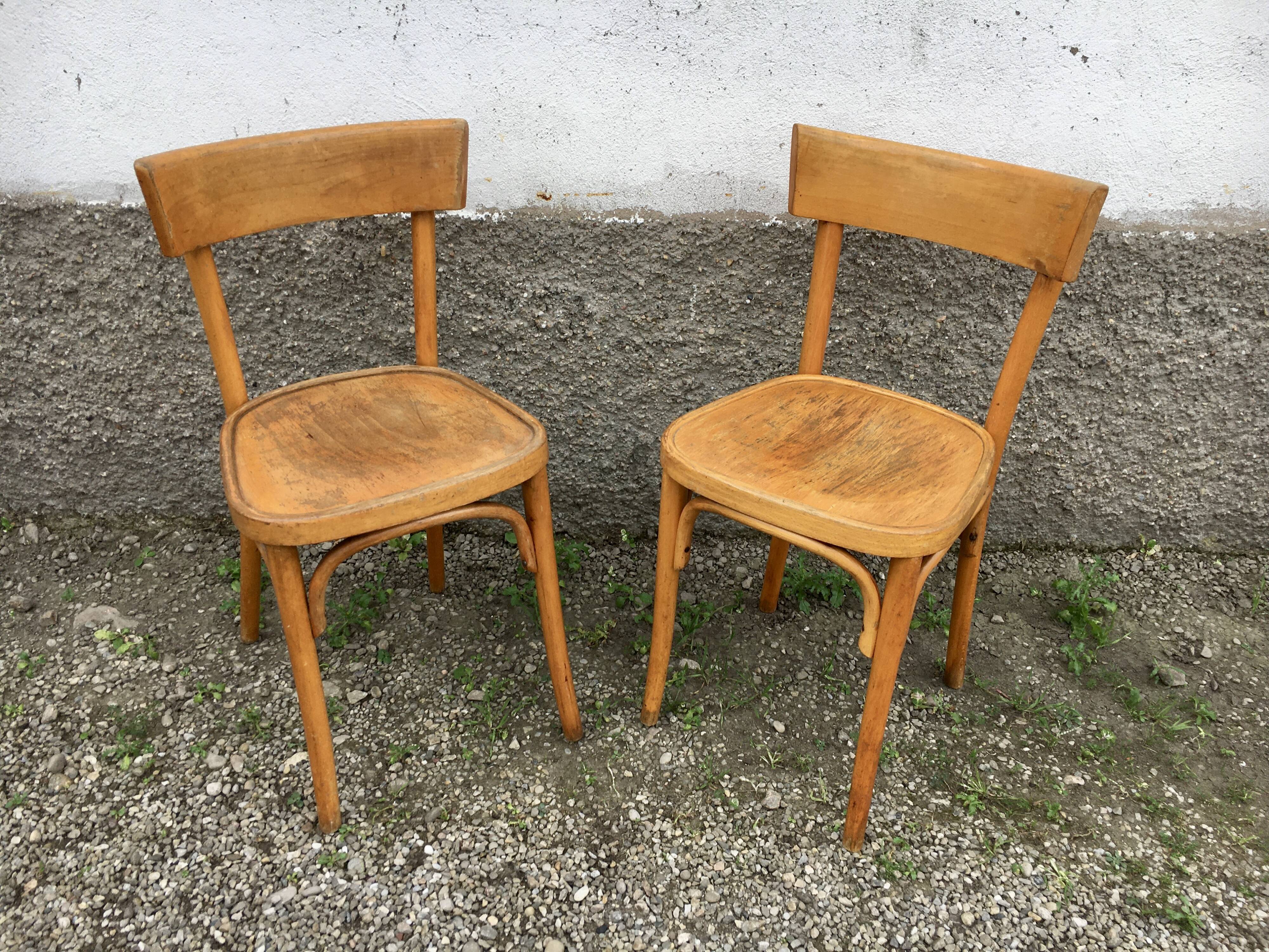 Pair of vintage bentwood curved wooden bistro chairs