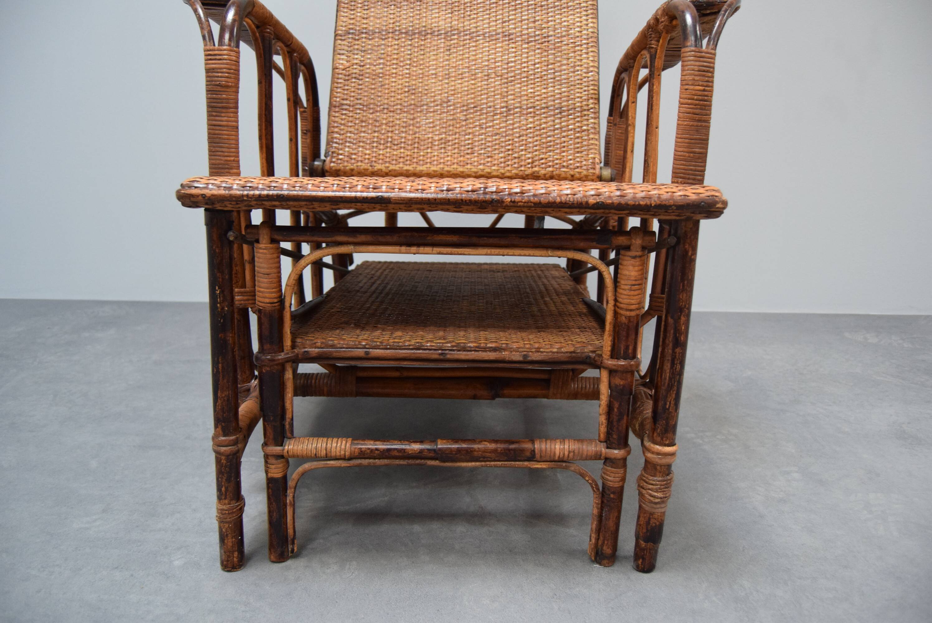 Rare Vintage Bauhaus Rattan & Bamboo Chair with Ottoman by Erich Dieckmann