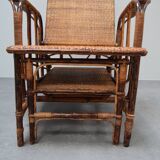 Rare Vintage Bauhaus Rattan & Bamboo Chair with Ottoman by Erich Dieckmann