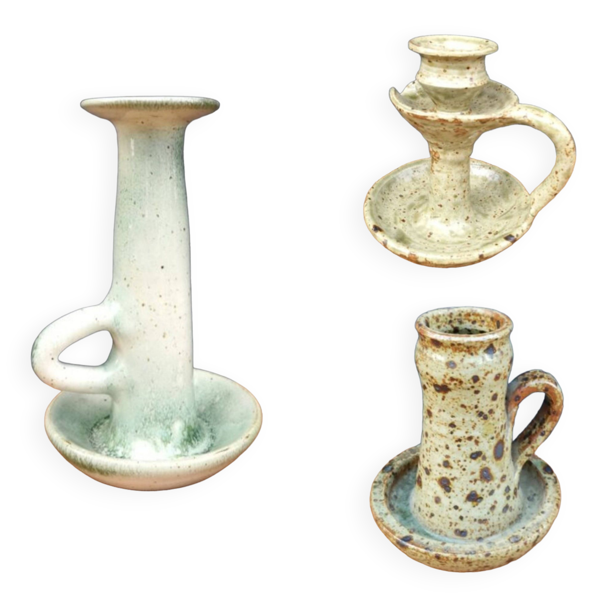 Lot de trois bougeoirs en grès