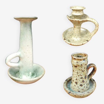 Set of three stoneware candle holders