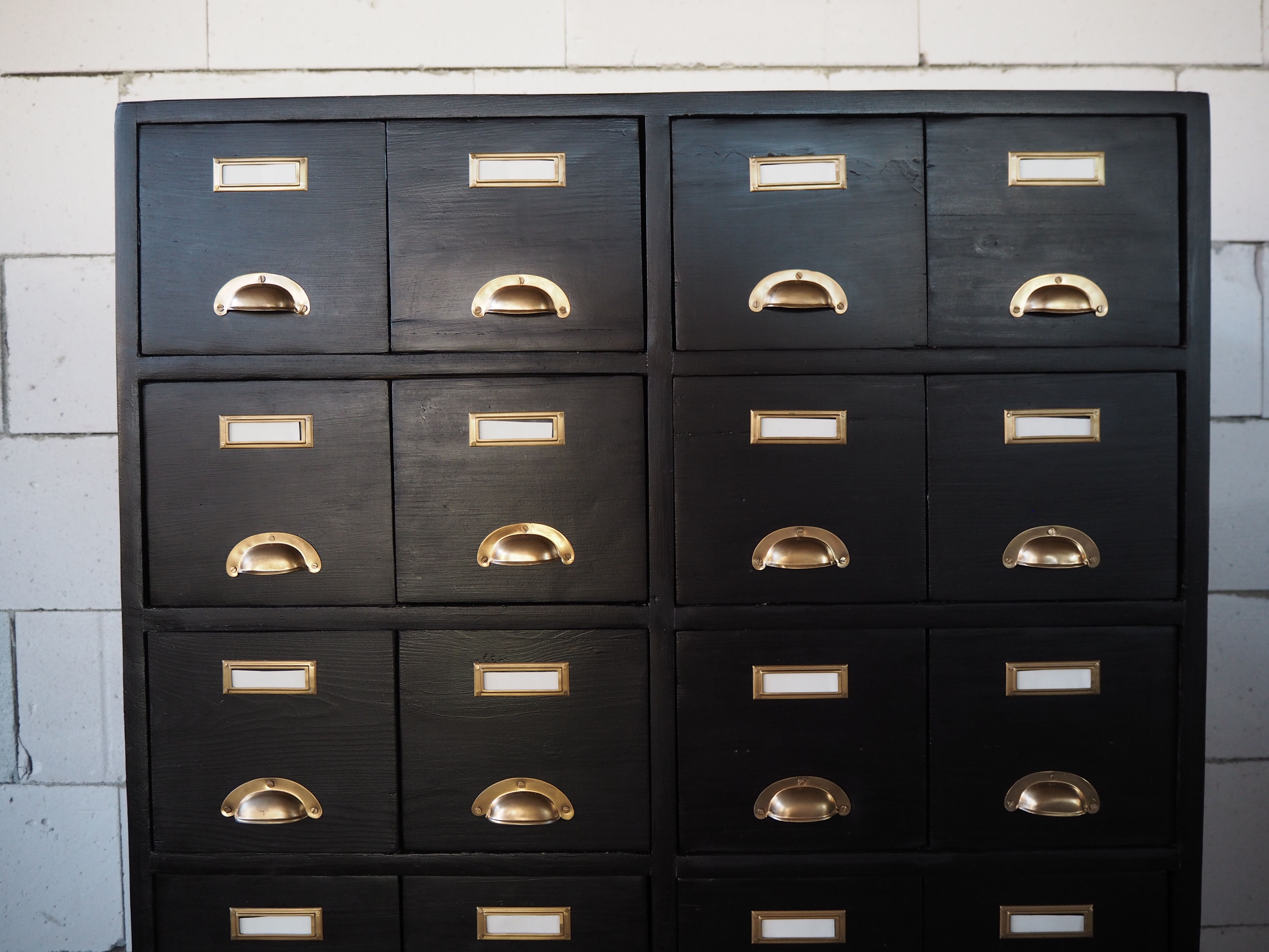 Vintage industrial wooden chest of drawers, apothecary, filling cabinet, 1930s
