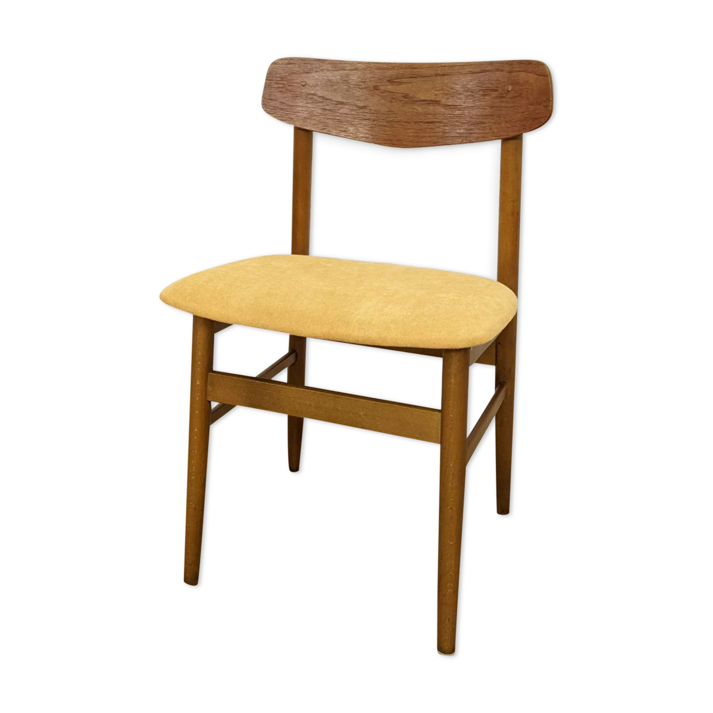 Scandinavian chair with mustard yellow fabric