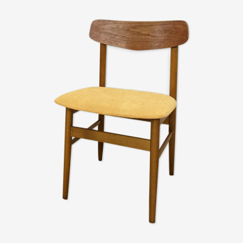 Scandinavian chair with mustard yellow fabric