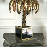 Palm tree table lamp in gilded metal and base in glass plates style year 70