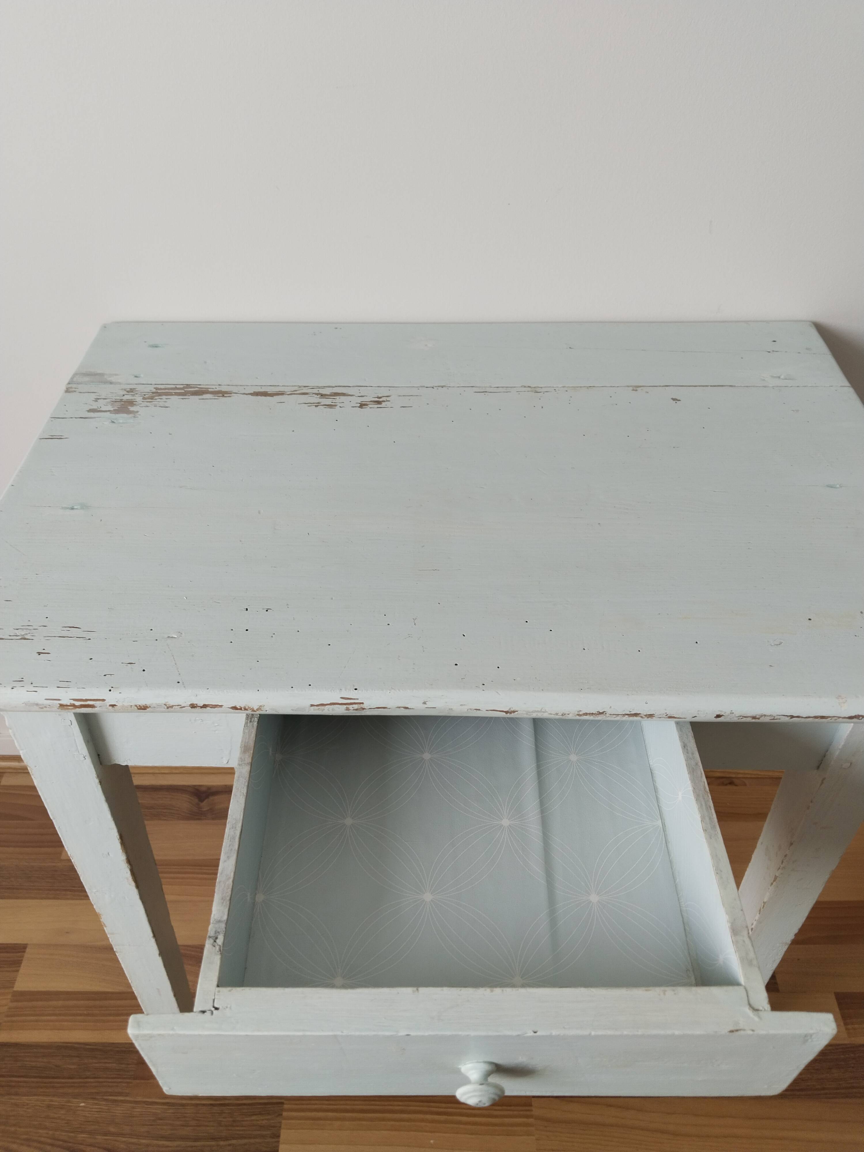 Farm table, kitchen table, rustic blue patina desk, 1950s