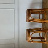 Pair of wicker bar stools and bamboo cane