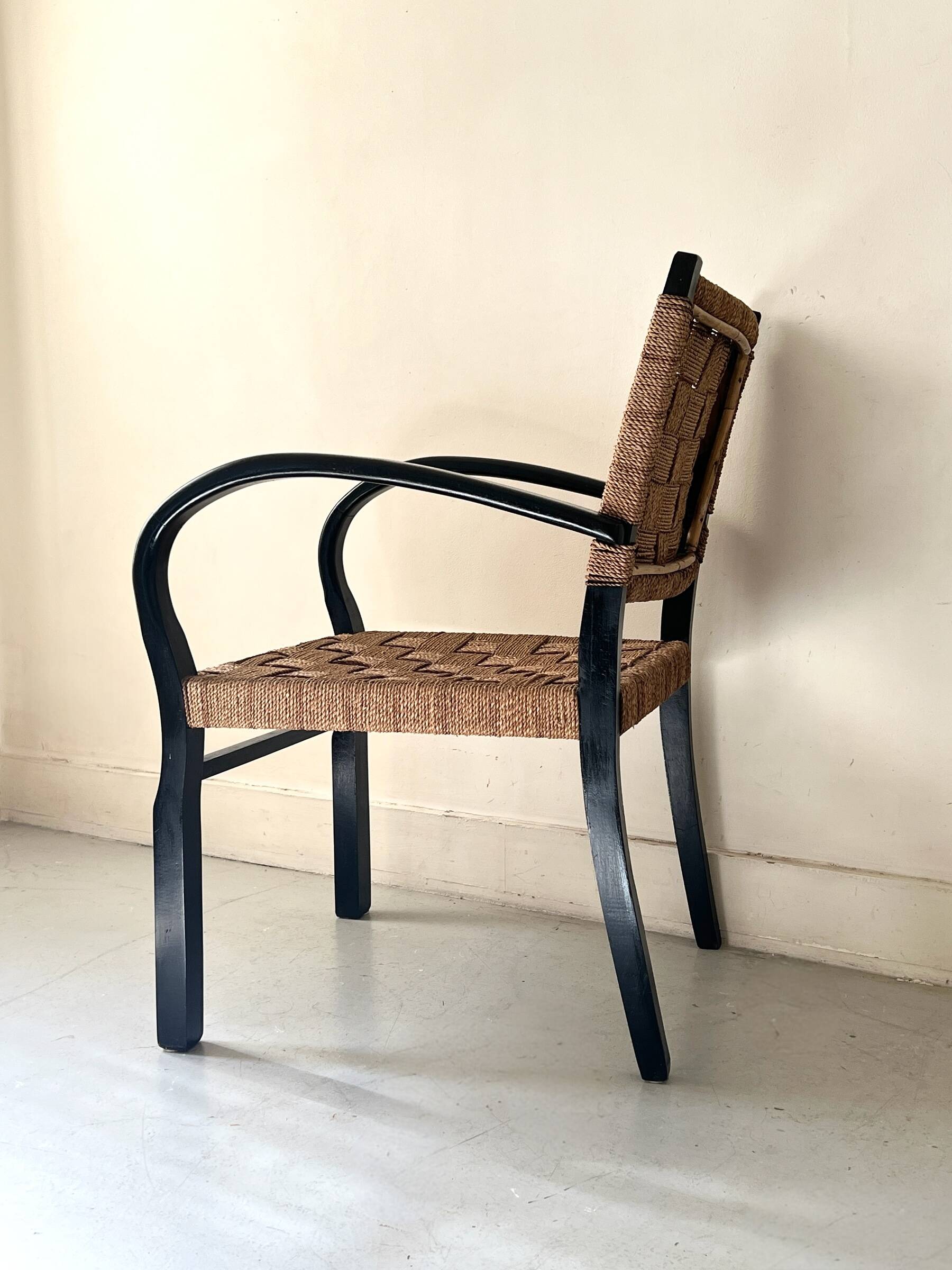 Scandinavian armchair in wood and woven cord by Axel Larsson, Sweden 1950.