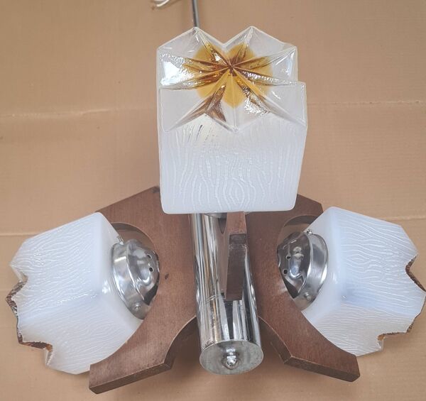 Lustre 1970 italien bois Vintage Italian Carlo Mason Mazzega 47xh73