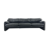 Maralunga 3-Seat Sofa in black leather by Vico Magistretti for Cassina