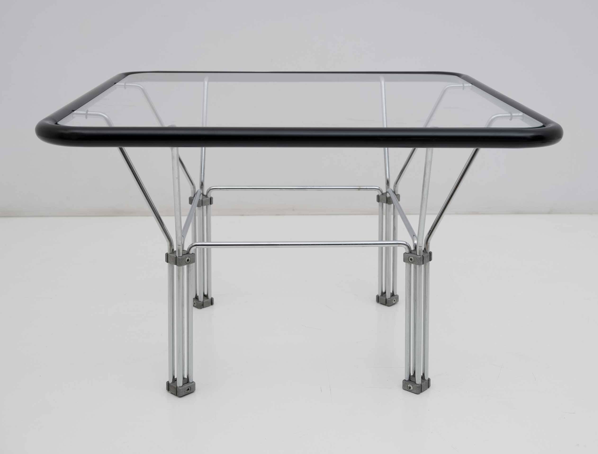 Attributed Niels Bendtsen Post Modern Crystal and Steel Coffee Table, 1970s