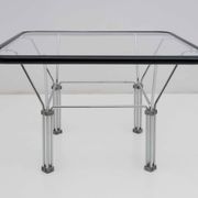 Table basse post-moderne en cristal et acier, attribuée à Niels Bendtsen, années 1970