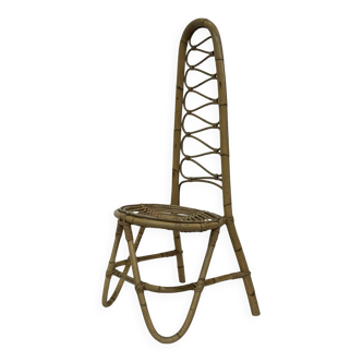 Chaise tabouret vintage en rotin par Dirk Van Sliedrecht 1960 Pays-Bas Design minimaliste