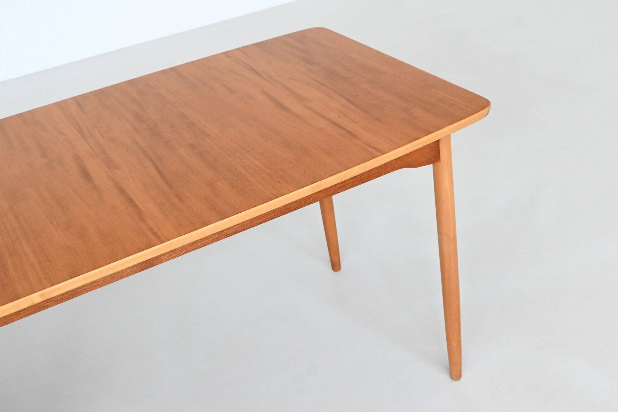 Hans Wegner drop-leaf dining table in beach and teak Denmark 1950