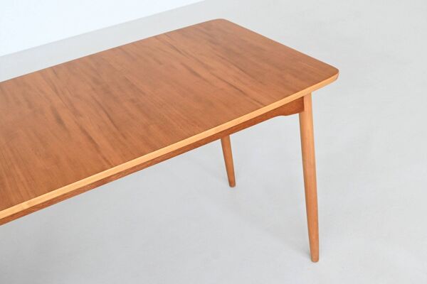 Table à manger à abattants Hans Wegner en bois de plage et teck Danemark 1950