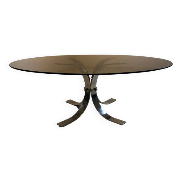 Table basse vintage en verre et chrome, circa 70's — Beyit