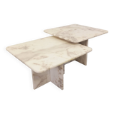 Pair of vintage nesting coffee tables in white marble from the 1970s.