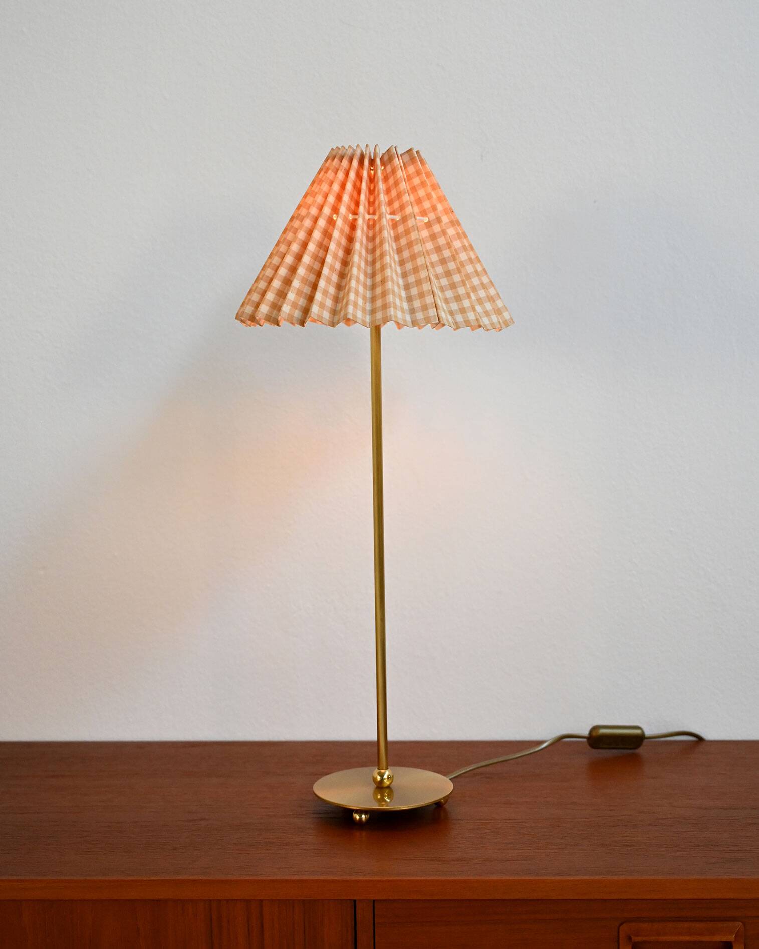Brass table lamp with pleated shade, 1950s