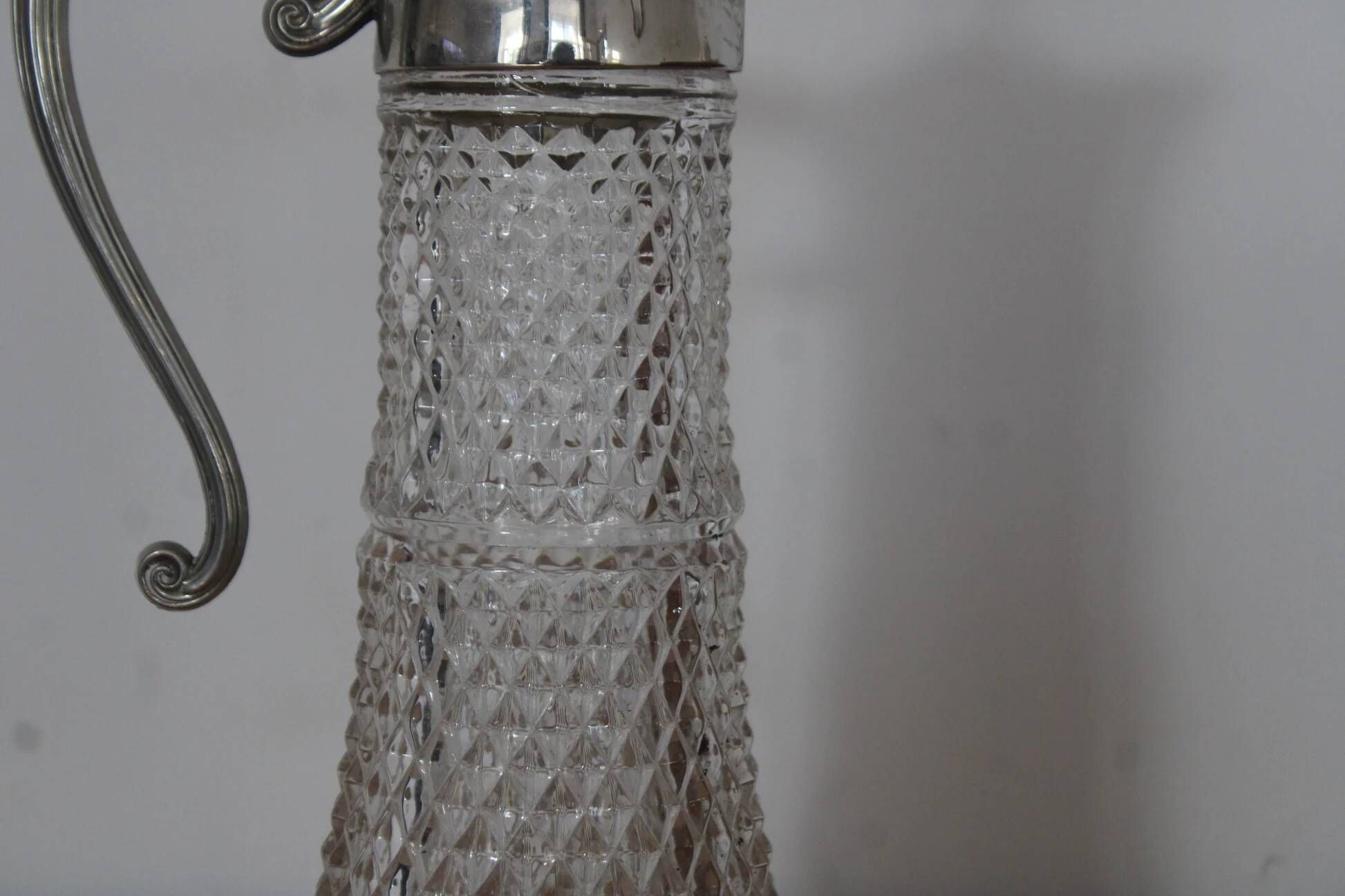 Large antique cut glass and silver-plated jug – English manufacture – 32 cm