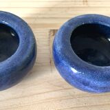 Duo of blue ceramic candle holders