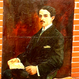 Peinture signée Giordani Portrait Marcel Proust, peinture à l’huile sur panneau