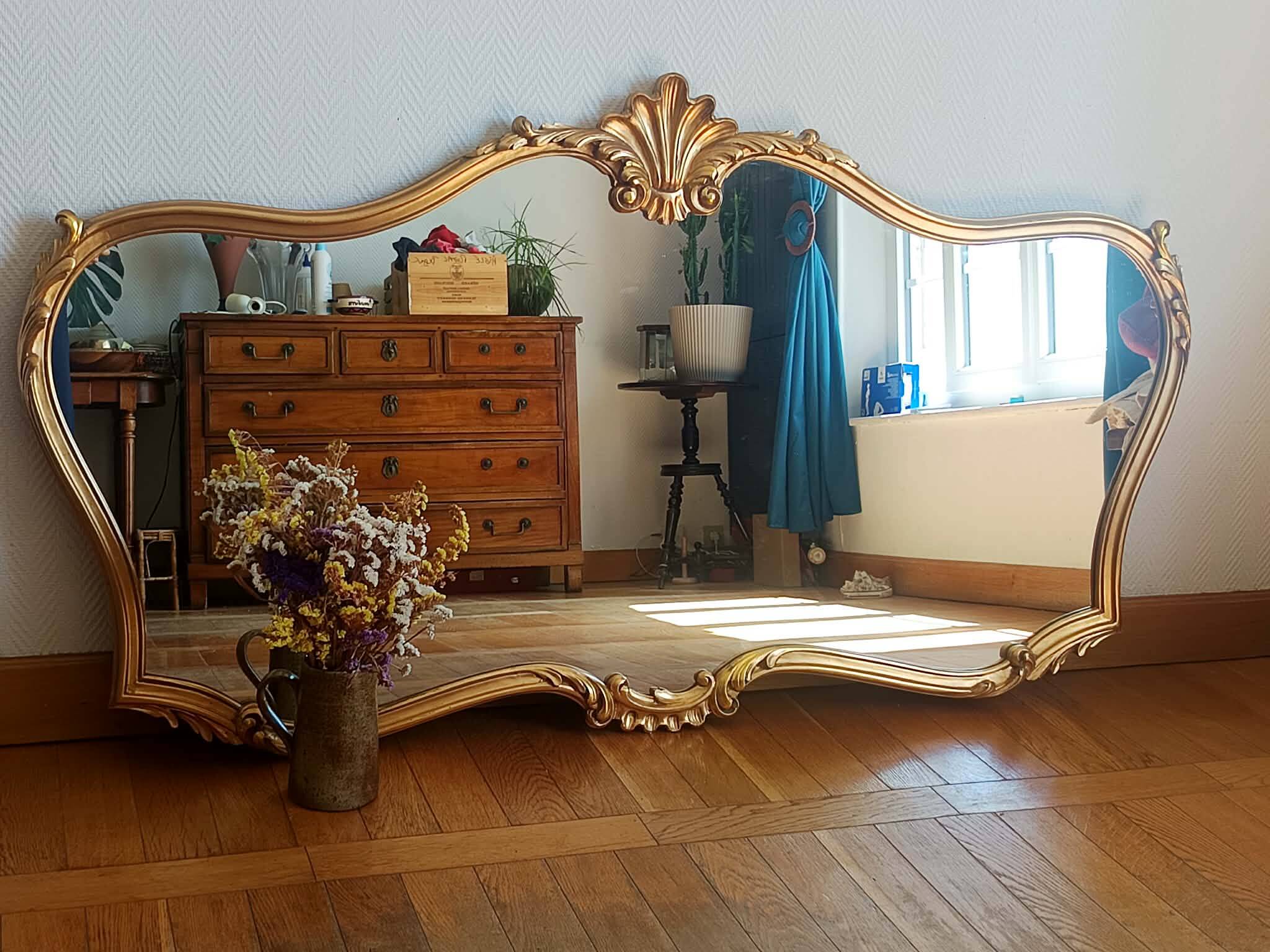 Grand miroir bois doré style Louis XV 166cm