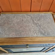 Renovated art deco walnut sideboard with beveled glass door and marble tops