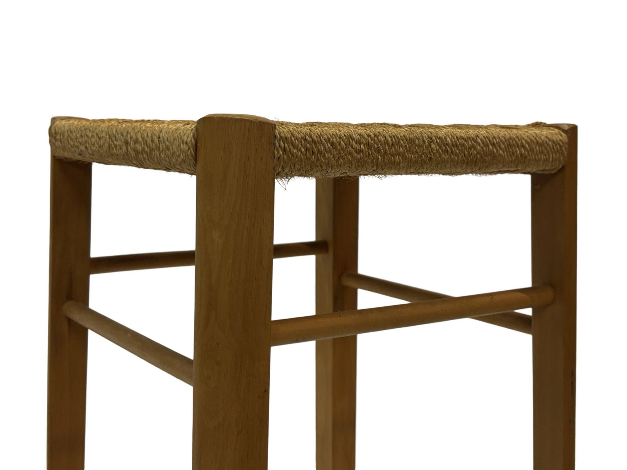 Tabouret vintage années 60 en chêne avec assise tressée